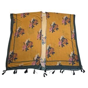 Woven Heart Floral Print Tassel Trim Knit Kimono Size Small Boho Colorful Light